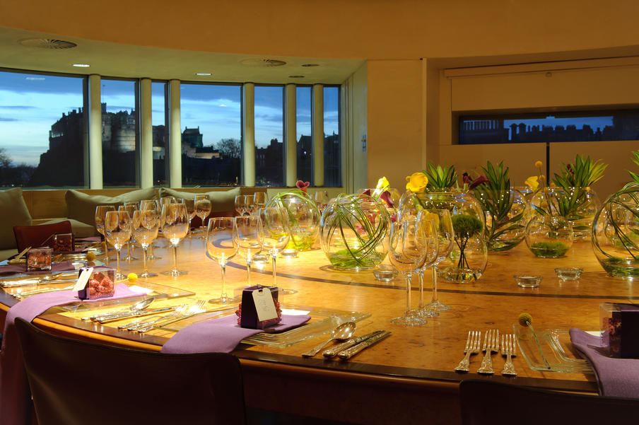 The Board & Bute Rooms at the National Museum of Scotland with views of Edinburgh Castle