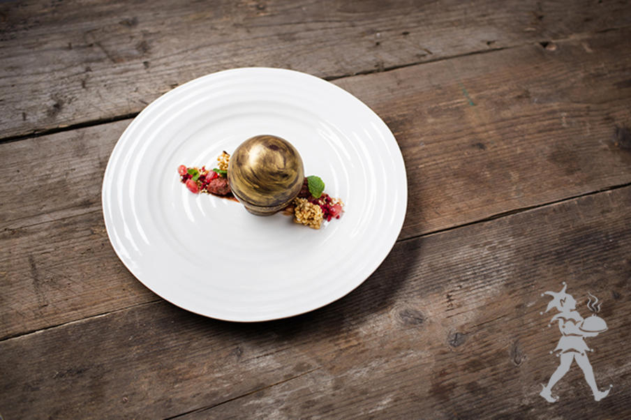 Chocolate sphere dessert by Heritage Portfolio - catering company in Edinburgh 