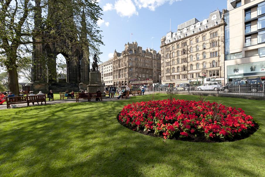 Hotel set on Princes Street with views to gardens and Scott Monument