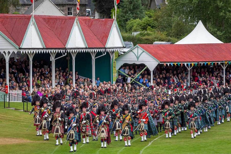 Marching band at Highland Games in the Scottish Highlands