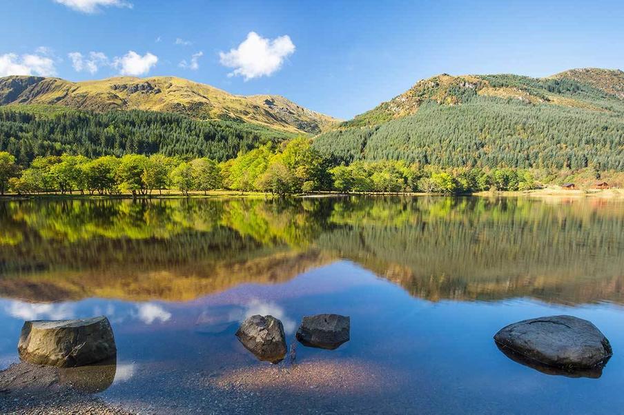 Mountain view over the loch at Loch Lomond and The Trossachs National Park