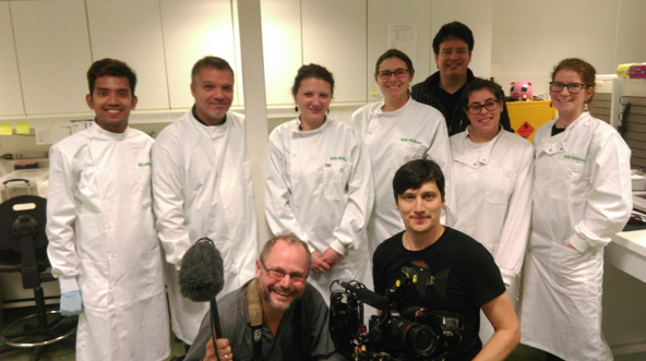 RZSS WildGenes team members making a documentary with ZDF - Zweites Deutsches Fernsehen, about the use of genetic data in helping fight illegal wildlife trade. 