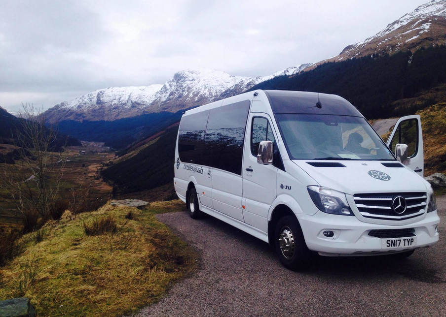 Timberbush Tours bus at Rest & Be Thankful viewpoint.