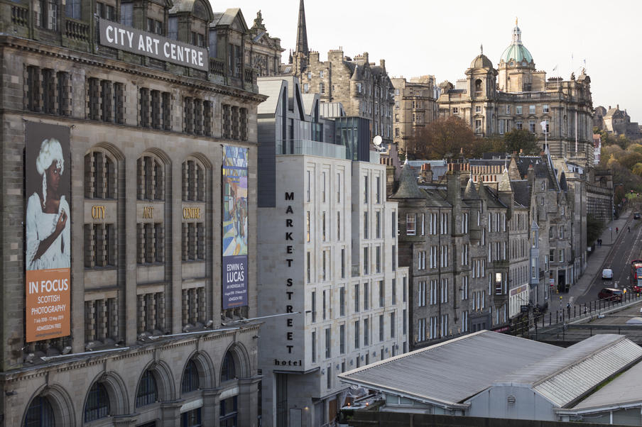 Exterior / view of hotel facade from Market Street.