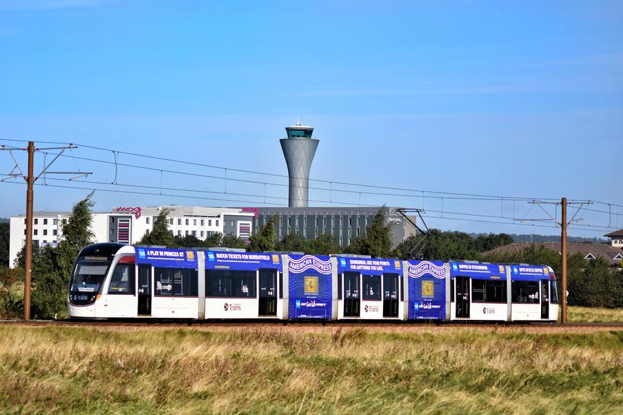 AMEX Branded Tram at Edinburgh Airport
