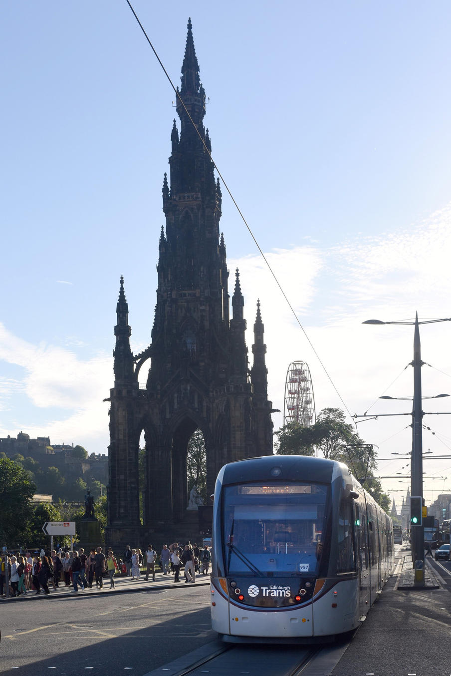 Edinburgh Tram in Front of Scot Monument