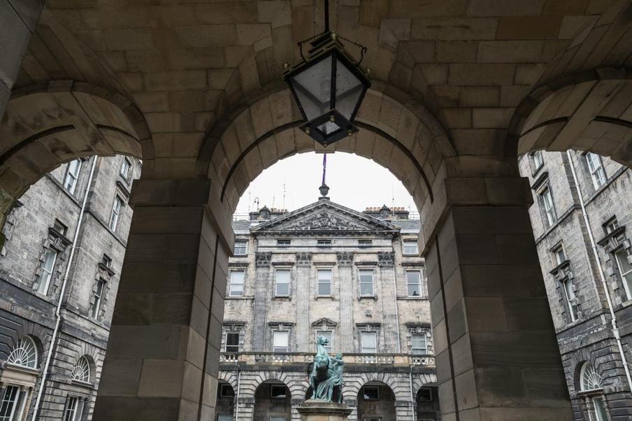 Edinburgh City Chambers under the pillars