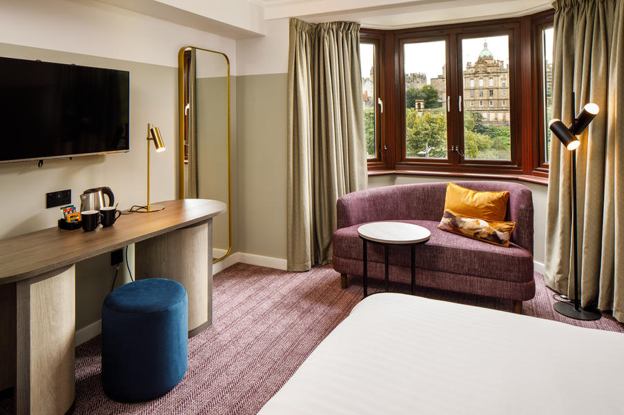 Our Next Generation, newly refurbished Privilege bedroom with king bed, flat-screen TV, complimentary high speed WiFi, en suite bathroom, hairdryer and tea/coffee making facilities. Sleeps 2 adults.