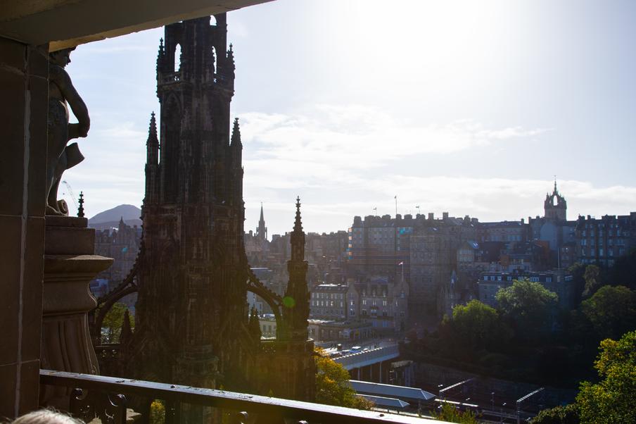 Panoramic views of the Scott's Monument, Edinburgh Castle, New Town and Princes Street Gardens from all of our front facing bedrooms and our 1st floor Brasserie